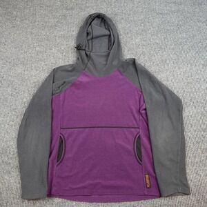 Melanzana Micro Grid Hoodie Mens Medium Purple Gray Fleece Pullover Kangaroo